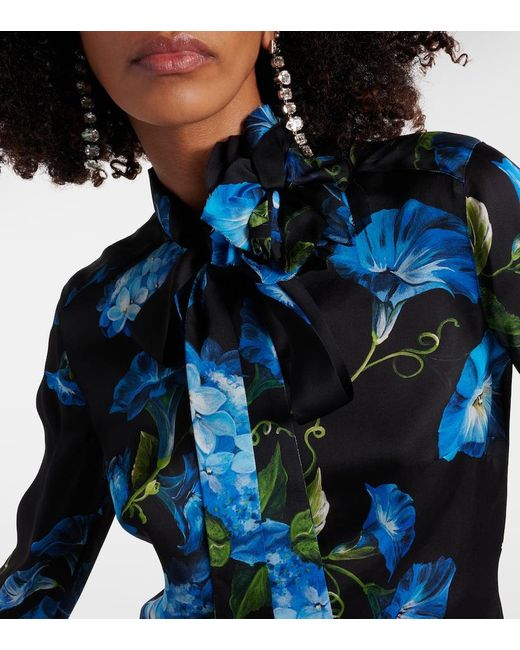 Blusa in seta con stampa floreale di Dolce & Gabbana in Blue
