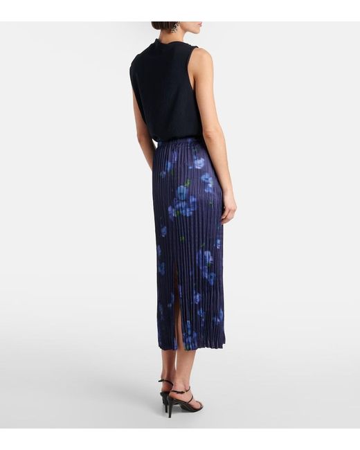 Vince Blue Poppy Blur Plisse Midi Skirt