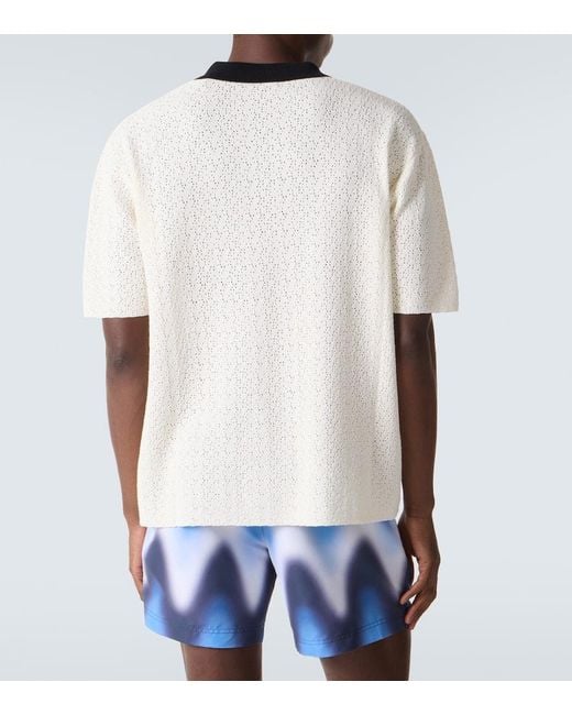 Commas White Crochet Cotton-Blend Polo Shirt for men