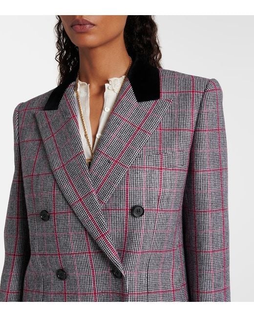 Chloé Gray Double-Breasted Blazer With A Check Pattern