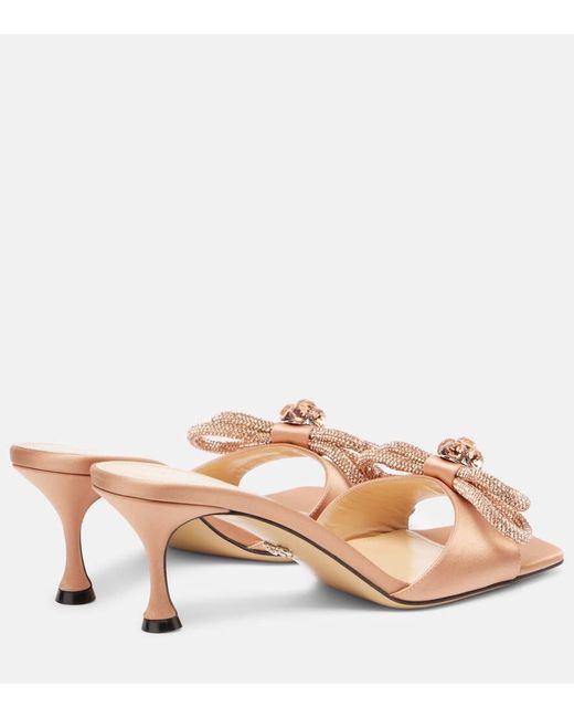 Mach & Mach Natural Double Bow Embellished Satin 65 Mules