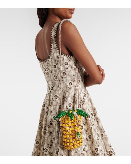 ALÉMAIS White Pineapple Mini Beaded Top-Handle Bag