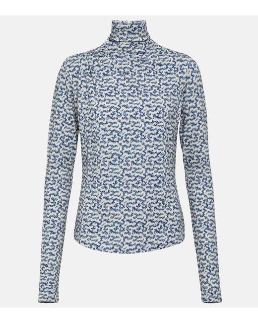Isabel Marant Blue Lou Printed Jersey Turtleneck Top
