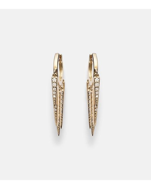 Sydney Evan White Fringe Huggie 14Kt Hoop Earrings With Diamonds