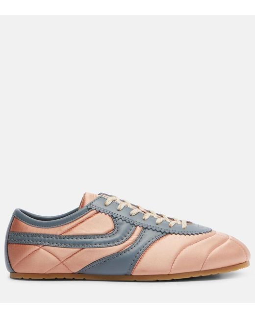 Dries Van Noten Blue Leather-Trimmed Satin Sneakers