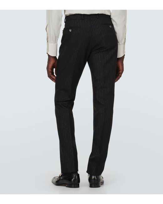 Tom Ford Black Atticus Striped Mohair-Blend Jacquard Slim Pants for men