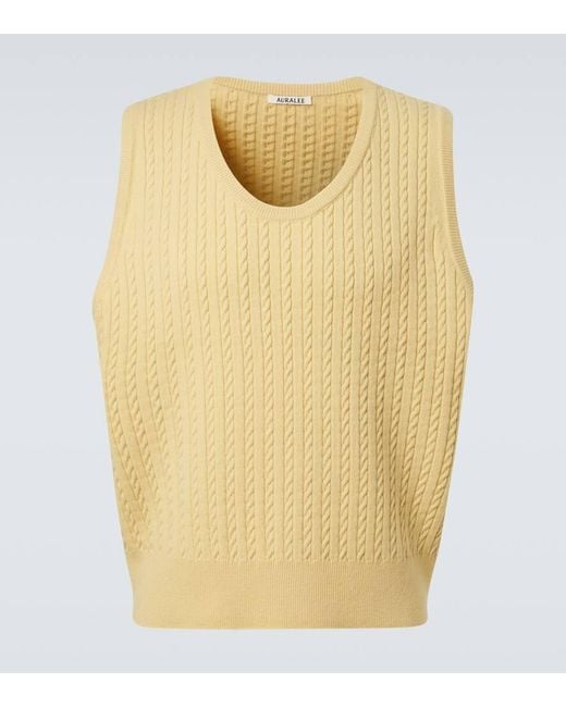 Auralee Yellow Cable-Knit Wool Vest for men