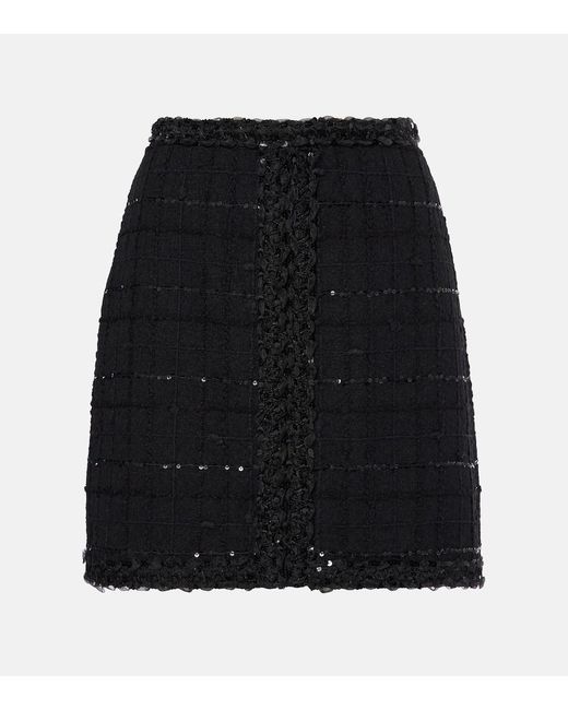 Giambattista Valli Black Sequined Wool-Blend Boucle Miniskirt