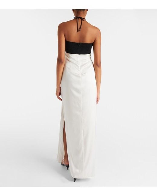 SAME White Floral-Applique Silk-Blend Maxi Dress