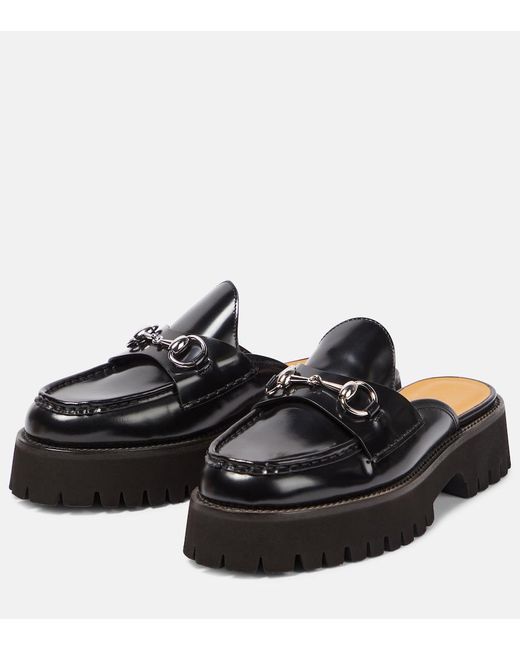 Gucci Horsebit Leather Loafer Slides in Black Lyst