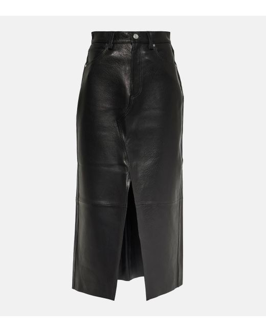 FRAME Black The Midaxi High-rise Leather Midi Skirt
