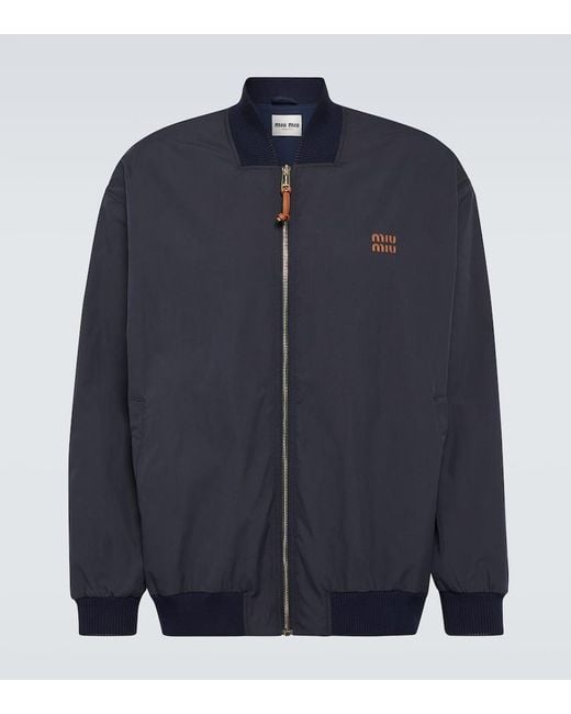 Miu Miu Blue Logo Cotton-Blend Bomber Jacket for men