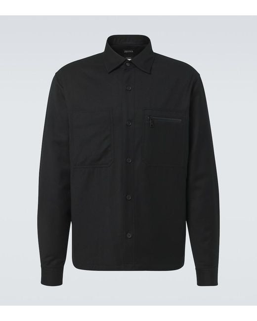 Zegna Black Technical Wool Overshirt for men