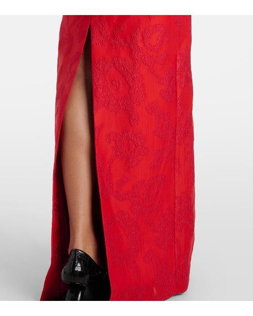 Emilia Wickstead Red Zarith Jacquard Off-Shoulder Boucle Maxi Dress