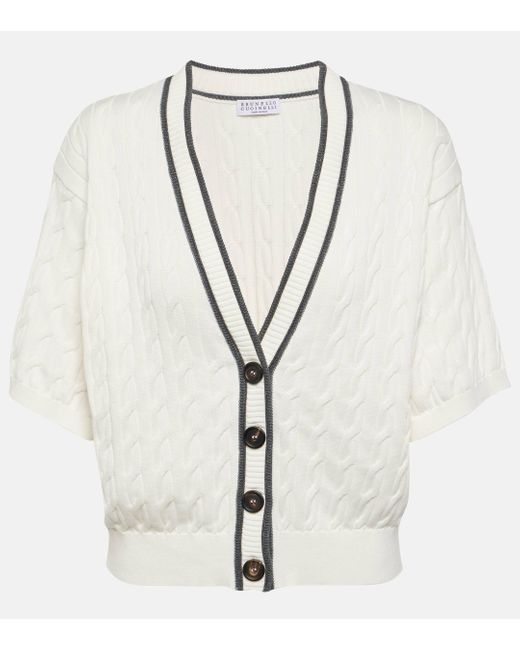 Brunello Cucinelli White Cable-knit Cotton Cardigan