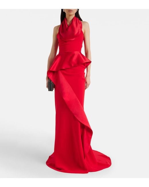 Maticevski Red Provocateur Halterneck Peplum Satin Gown