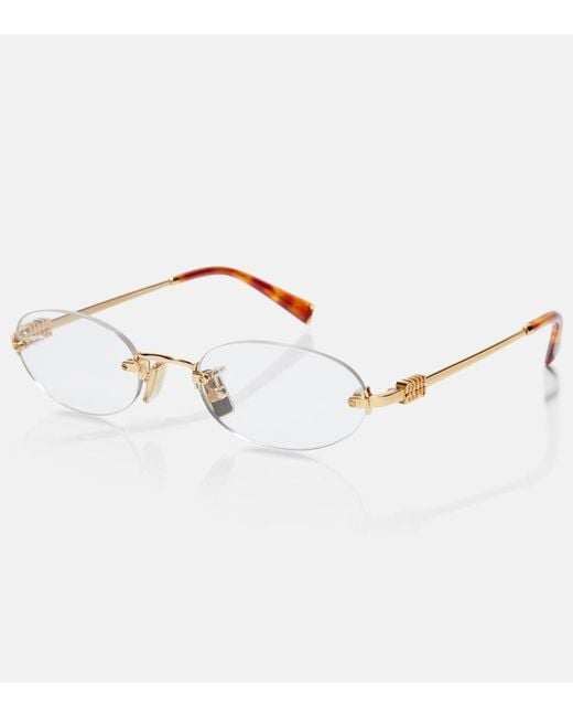 Miu Miu Metallic Oval Logo Glasses