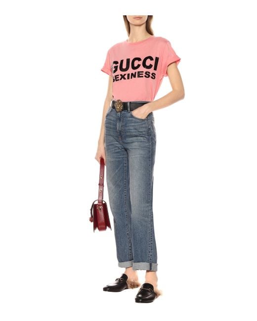 Gucci Printed Cotton T-shirt in Pink - Lyst