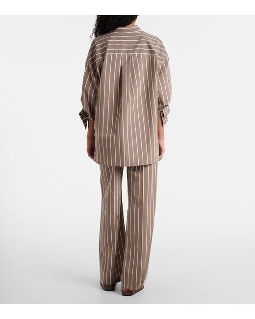 Brunello Cucinelli Brown Monili Striped Cotton-Blend Poplin Shirt
