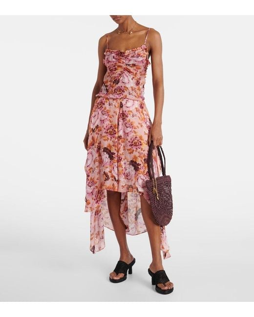 Chloé Red Ruched Floral Silk Camisole