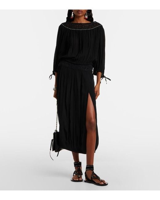 Isabel Marant Black Nelida Guipure Lace-Trimmed Silk Blouse