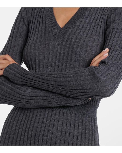 Brunello Cucinelli Blue Ribbed-Knit Virgin Wool Sweater Dress
