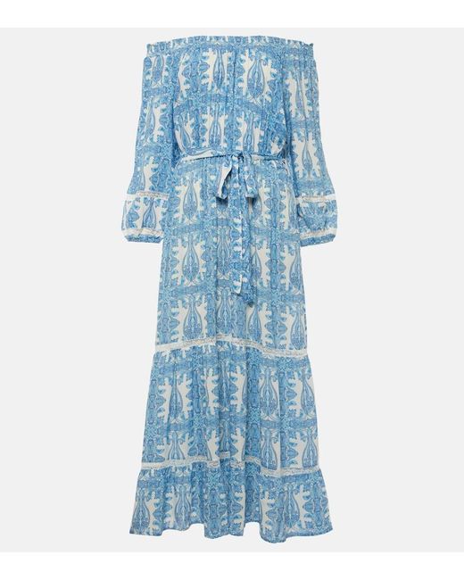 Melissa Odabash Blue Eclipse Printed Off-shoulder Midi Dress