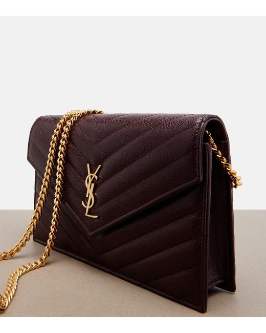 Saint Laurent Purple Cassandre Embellished Leather Wallet On Chain
