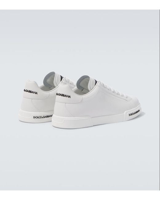 Dolce & Gabbana White Leather Sneakers With Lateral Logo Patch for men
