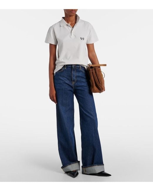 FRAME Blue The Cuffed Wide High-Rise Wide-Leg Jeans