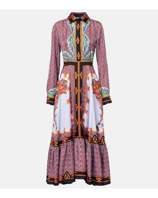 LaDoubleJ Red San Pietro Printed Silk Maxi Dress