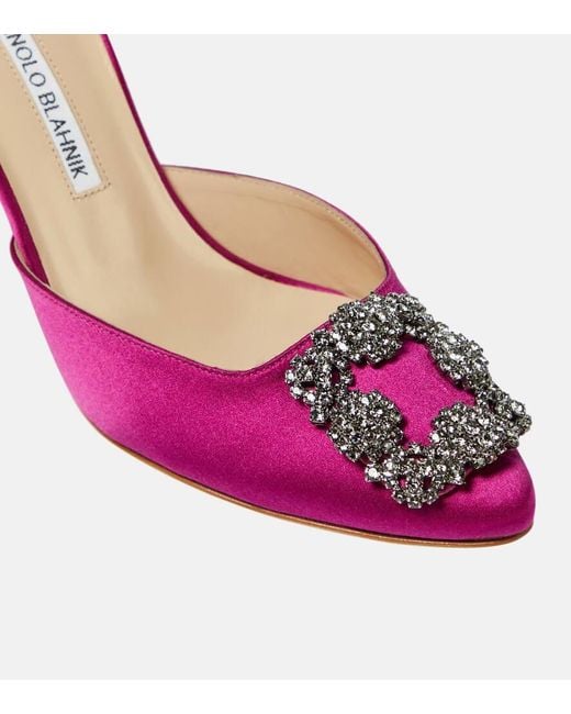 Manolo Blahnik Pink Hangisimu 70 Embellished Satin Mules