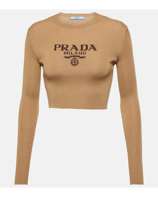 Prada Natural Logo Silk Top
