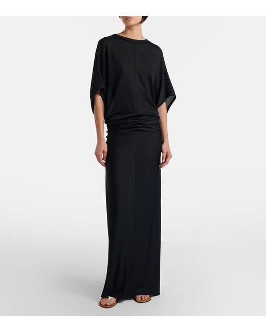 The Row Black Delyra Ruched Jersey Gown