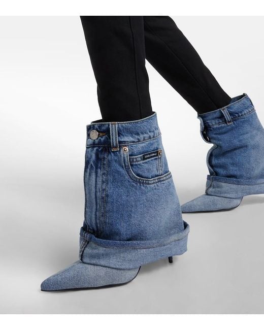 Botines de tacón lollo en denim Dolce & Gabbana de color Blue