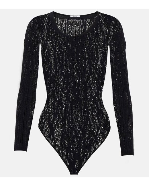 Wolford Black Snake-effect Lace Bodysuit