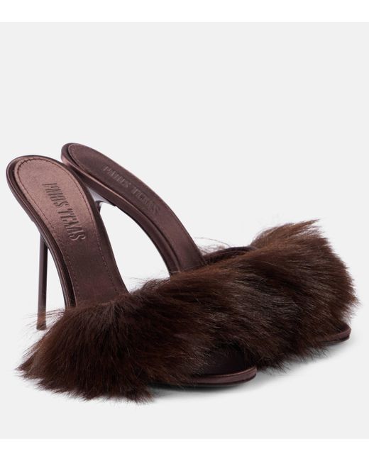 Paris Texas Brown Lidia 105 Faux Fur And Satin Mules