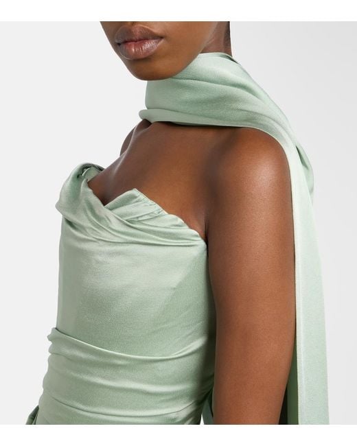 Vivienne Westwood Green Nova Vixen Scarf-Detail Satin Gown