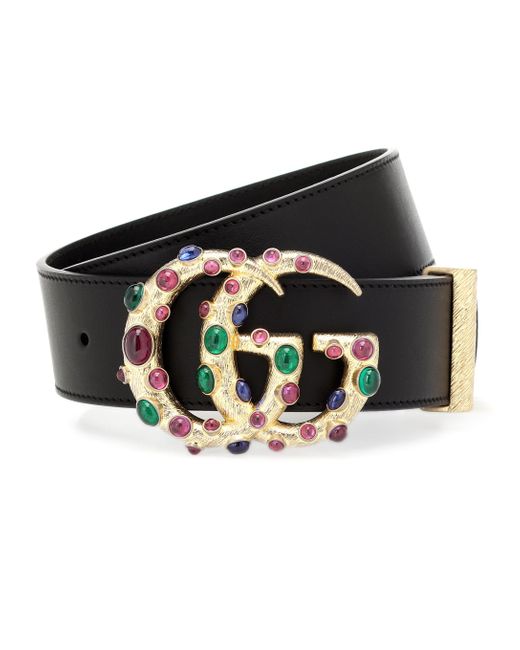 Gucci Black Leather Belt With Crystal Double G Buckle