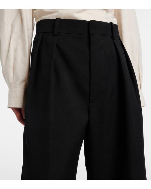 Wardrobe NYC Black Pleated Low-Rise Wide-Leg Wool Pants