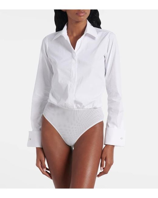 Max Mara White Angora Cotton-Blend Poplin Bodysuit
