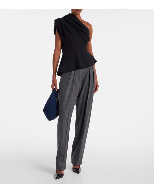 Khaite Black Aimee One-Shoulder Wool-Blend Top
