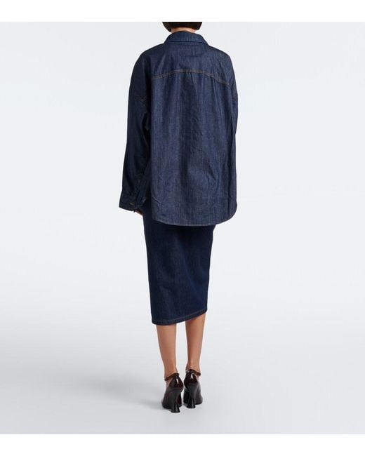 Dries Van Noten Blue Draped Asymmetric Denim Midi Skirt