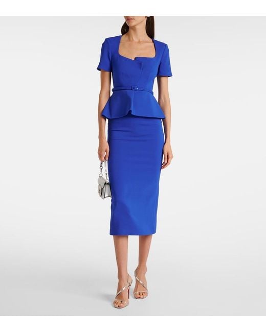 Roland Mouret Blue Peplum Silk And Wool-Blend Midi Dress