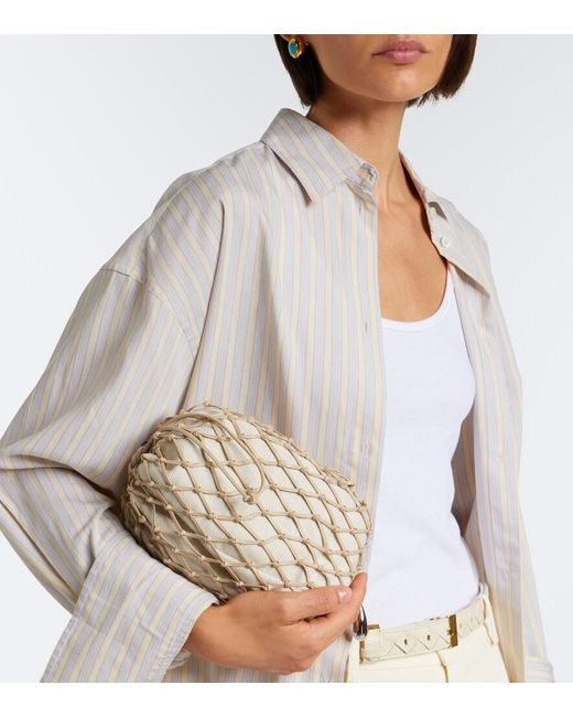 SAVETTE White Pouch Macrame Small Aus Leder