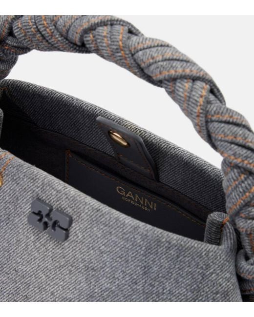 Ganni Gray Bou Mini Denim Top-Handle Bag