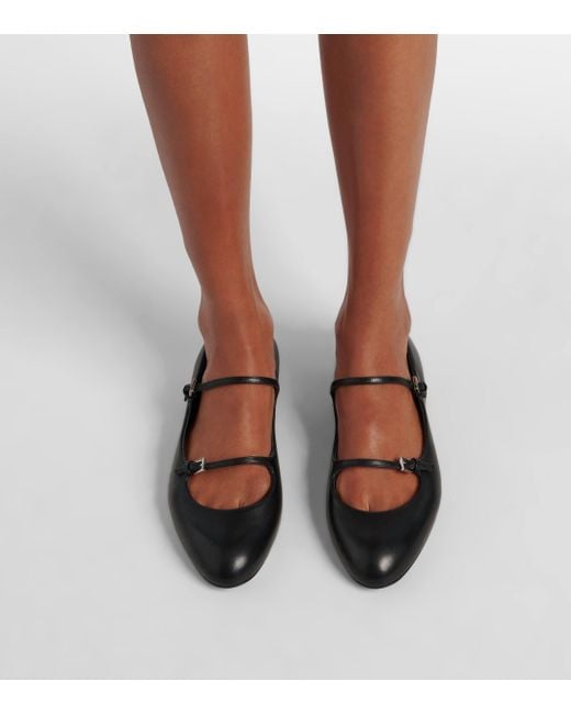 Max Mara Black Circus Leather Mary Jane Flats