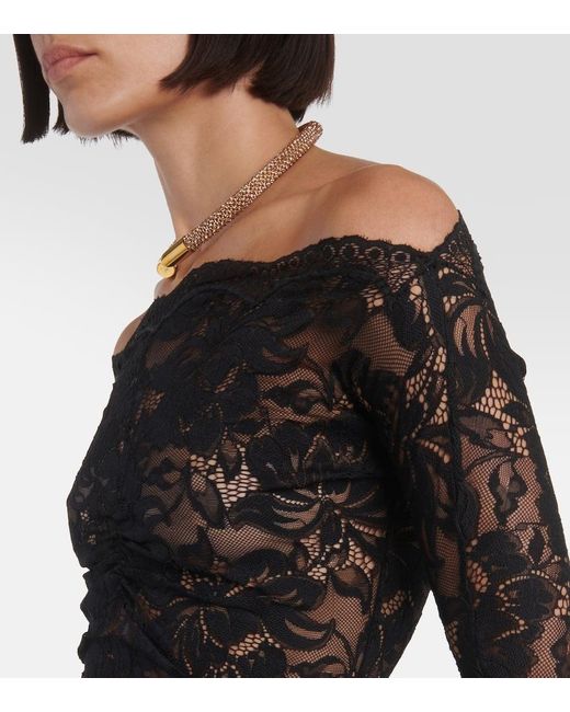 Rabanne Black Floral Off-shoulder Lace Minidress
