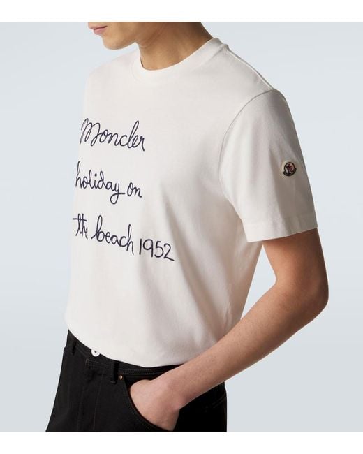 Moncler Natural Embroidered Cotton Jersey T-Shirt for men