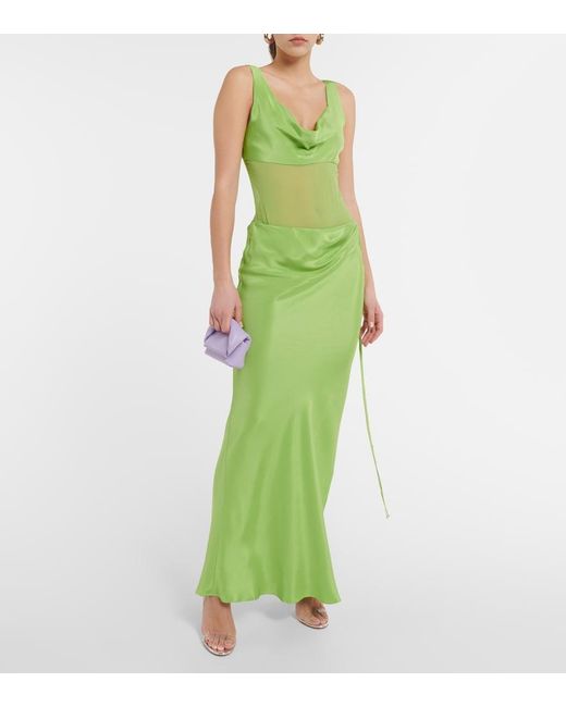 Christopher Esber Green Sheer-Detail Silk Satin Gown